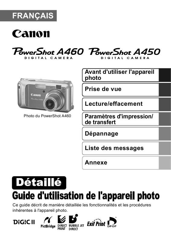 Notice CANON POWERSHOT A450 appareil photo Trouver une solution à un